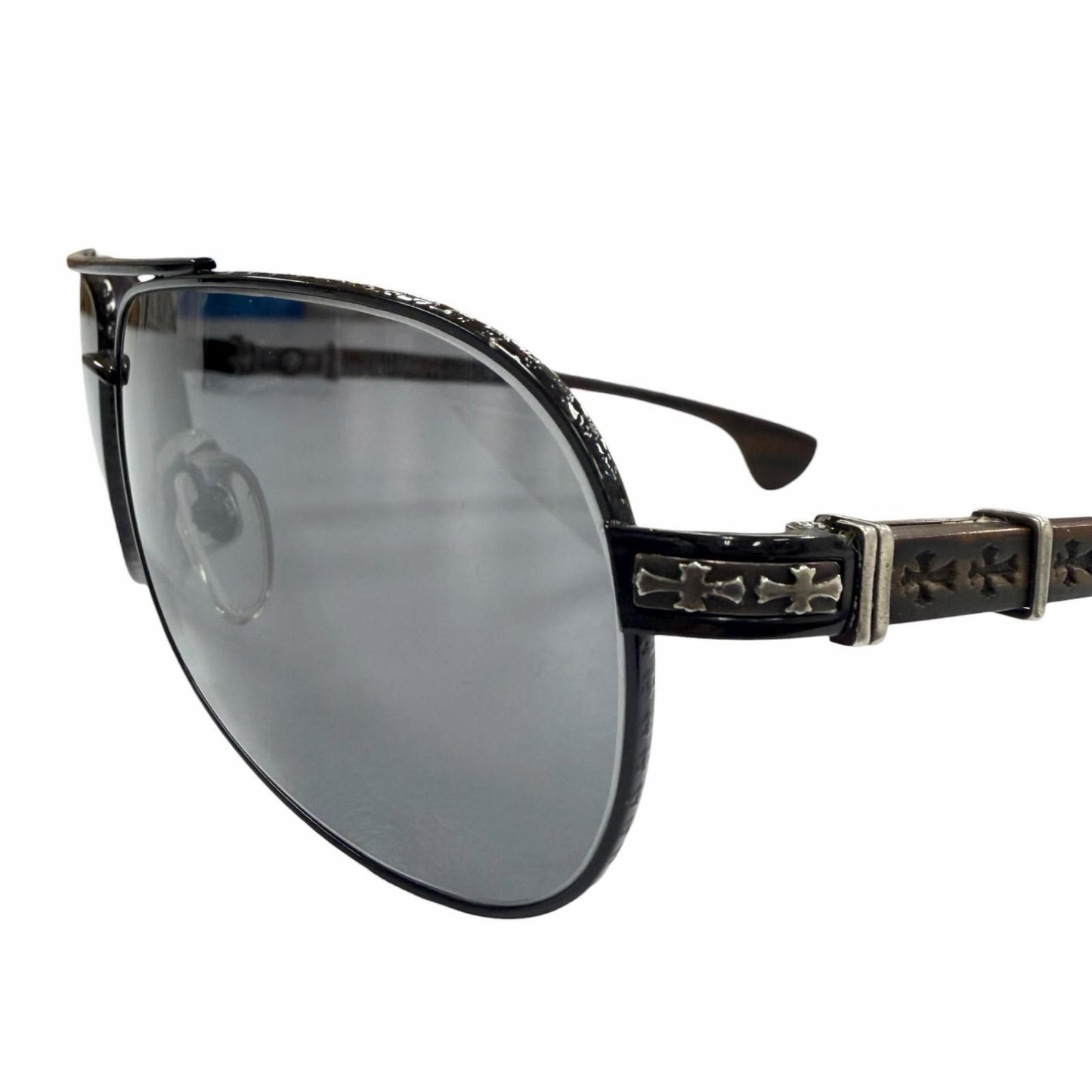 Chrome Hearts the Beasti Wood 925 CH Cross Temple Sunglasses Black Brown
