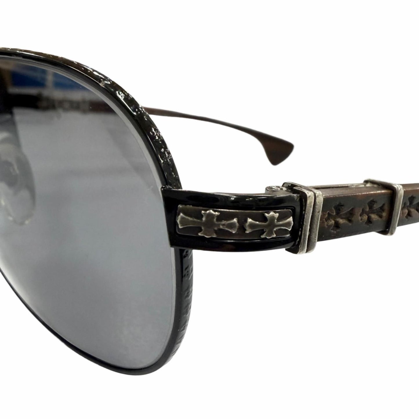 Chrome Hearts the Beasti Wood 925 CH Cross Temple Sunglasses Black Brown — view 7