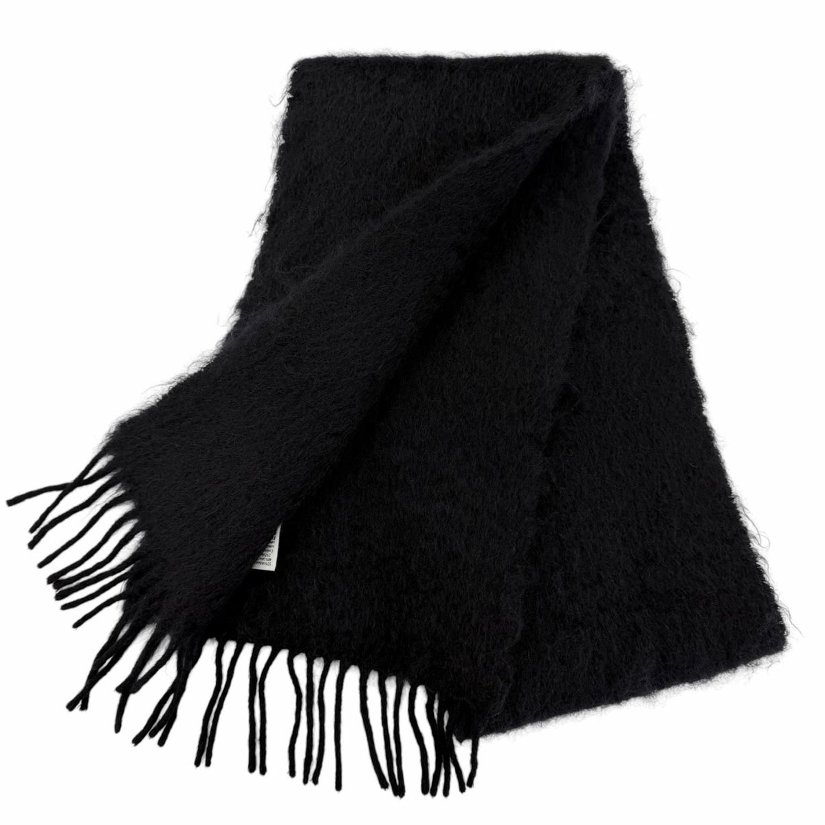 Loewe Mohair Wool Anag Lambskin Patch Fringe Scarf Black — view 2