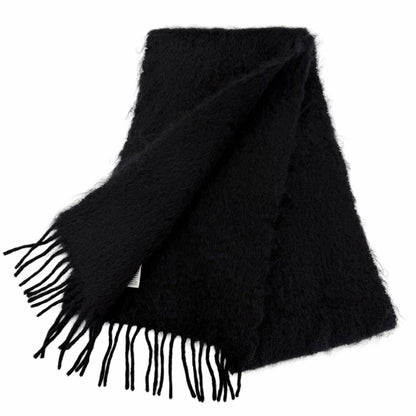 Loewe Mohair Wool Anag Lambskin Patch Fringe Scarf Black — view 2