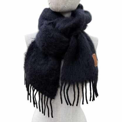 Loewe Mohair Wool Anag Lambskin Patch Fringe Scarf Black — view 3