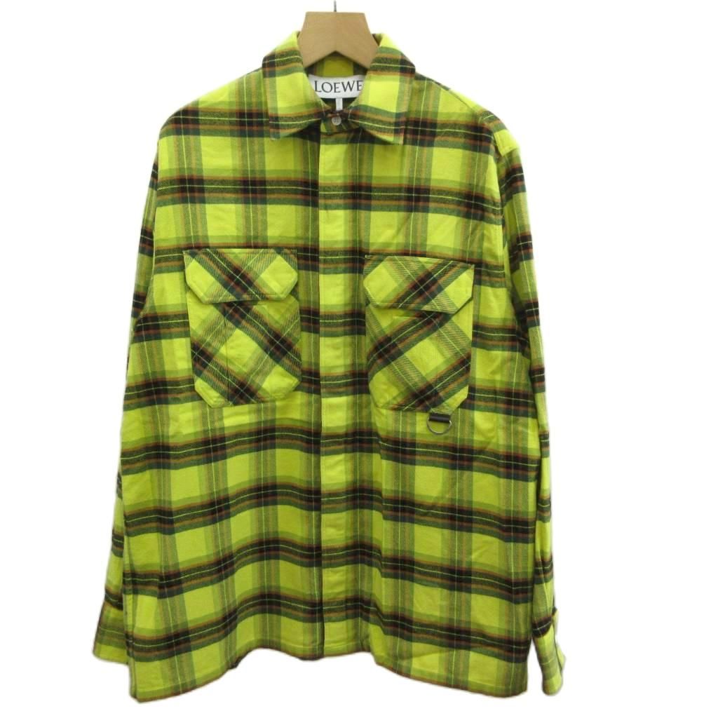 Loewe Check Oversized Shirt Long Sleeve Plaid Zip Up Oversize 44 S Yellow Black