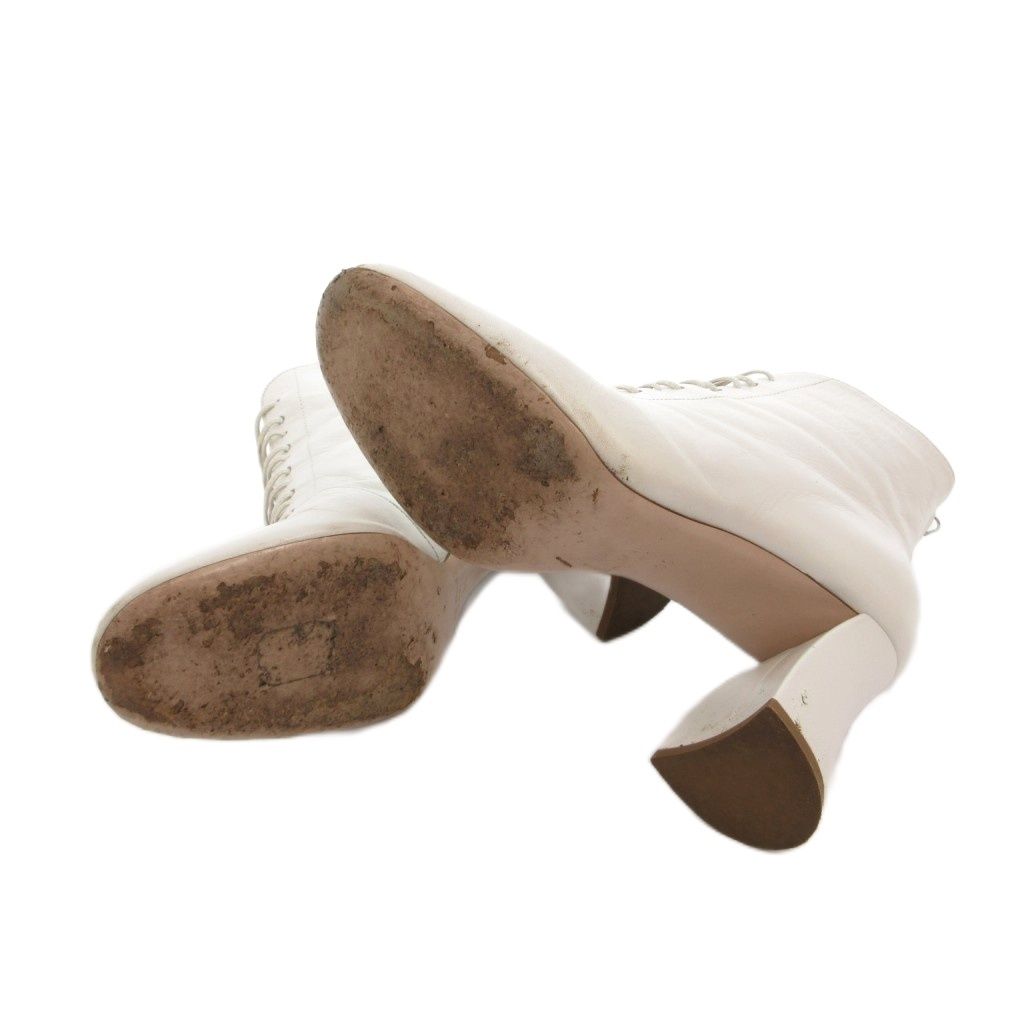 Miu Miu Short Boots Lace Up Chunky Heel Leather White 35 — view 6