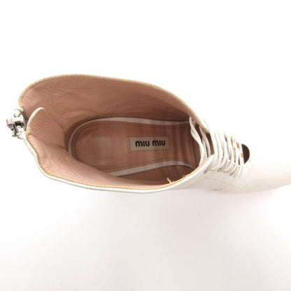 Miu Miu Short Boots Lace Up Chunky Heel Leather White 35 — view 7