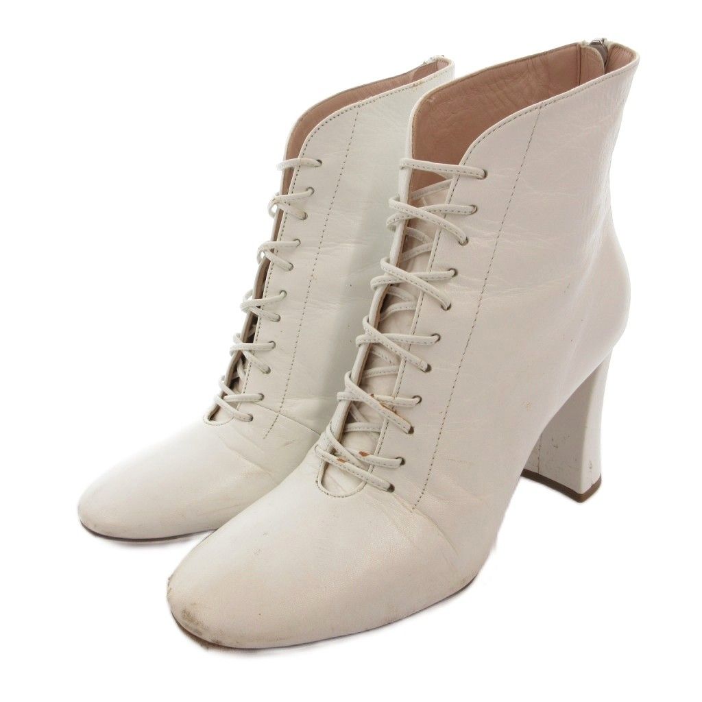 Miu Miu Short Boots Lace Up Chunky Heel Leather White 35
