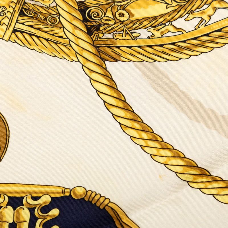 Hermes Carre 90 Yellow Gold Knight Les Cavaliers D'or Scarf White Navy Silk — view 5