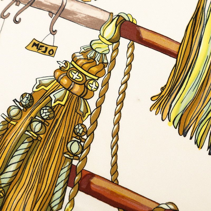 Hermes Carre 90 Pasementerie String Decoration Scarf White Black Silk — view 5