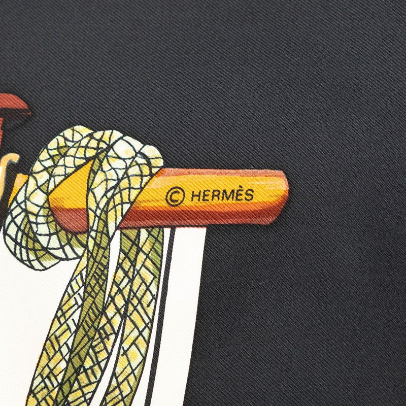 Hermes Carre 90 Pasementerie String Decoration Scarf White Black Silk — view 7