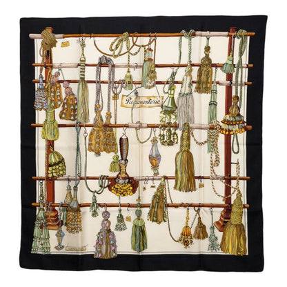 Hermes Carre 90 Pasementerie String Decoration Scarf White Black Silk