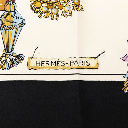 Hermes Carre 90 Pasementerie String Decoration Scarf White Black Silk — view 3