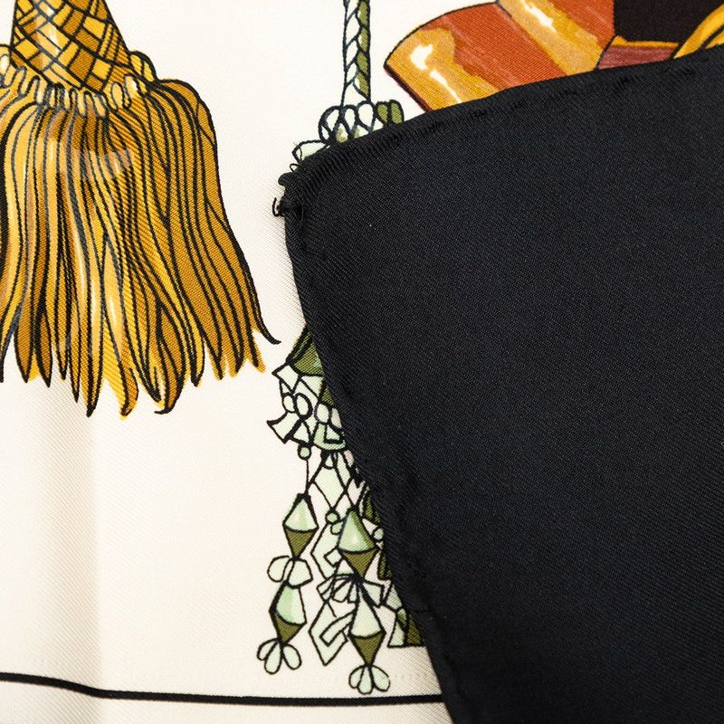 Hermes Carre 90 Pasementerie String Decoration Scarf White Black Silk — view 6