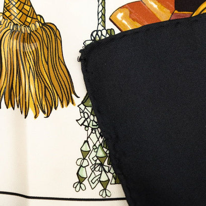 Hermes Carre 90 Pasementerie String Decoration Scarf White Black Silk — view 6