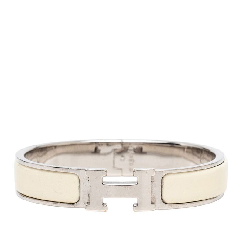 Hermes Clic H PM Bangle Bracelet Ivory Silver Metal Enamel