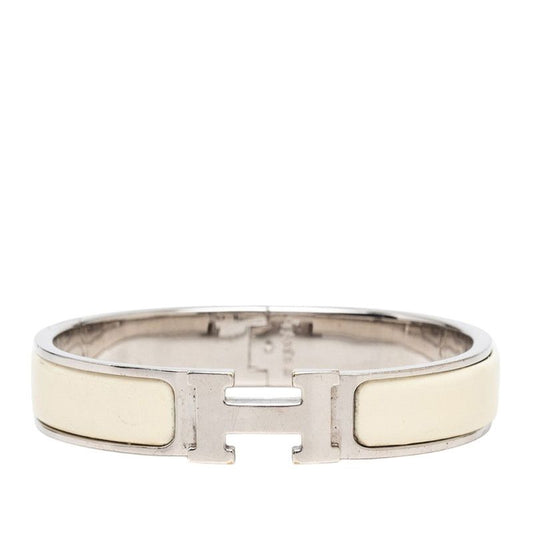 Hermes Clic H PM Bangle Bracelet Ivory Silver Metal Enamel