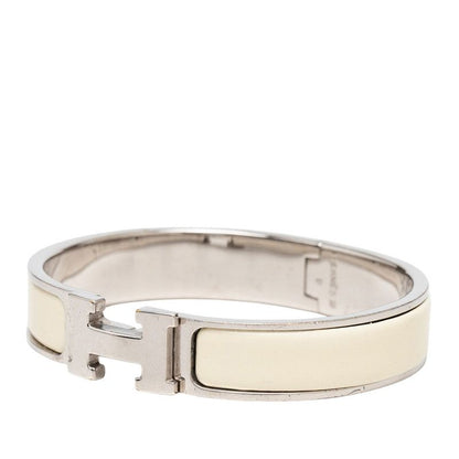 Hermes Clic H PM Bangle Bracelet Ivory Silver Metal Enamel — view 2