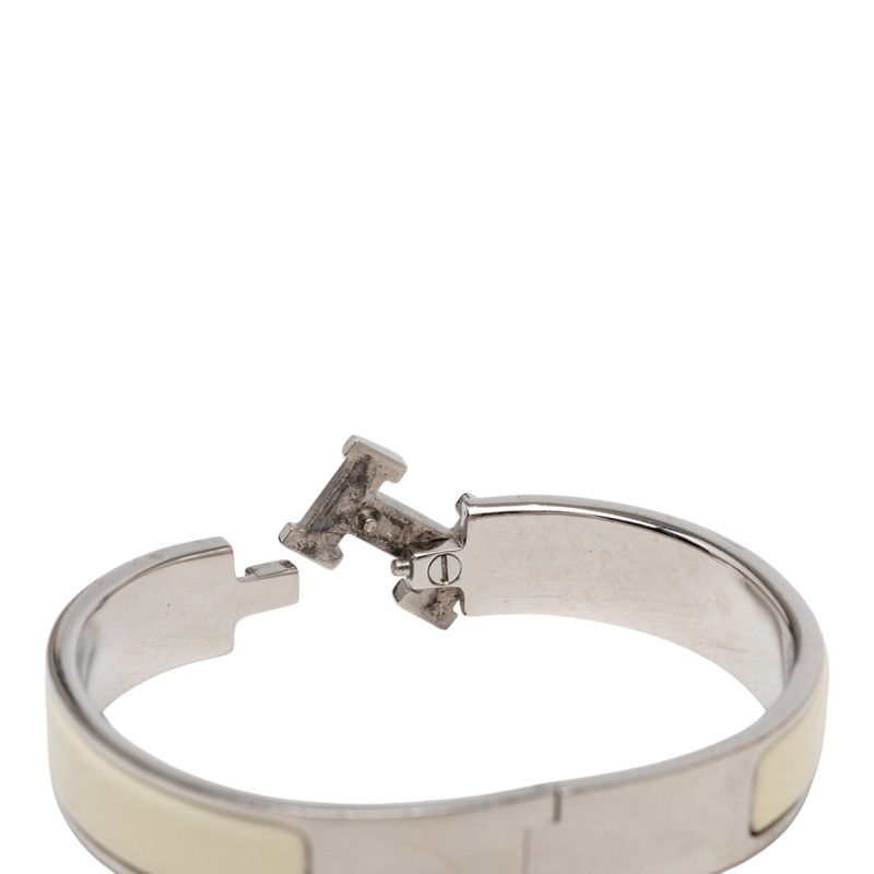 Hermes Clic H PM Bangle Bracelet Ivory Silver Metal Enamel — view 4