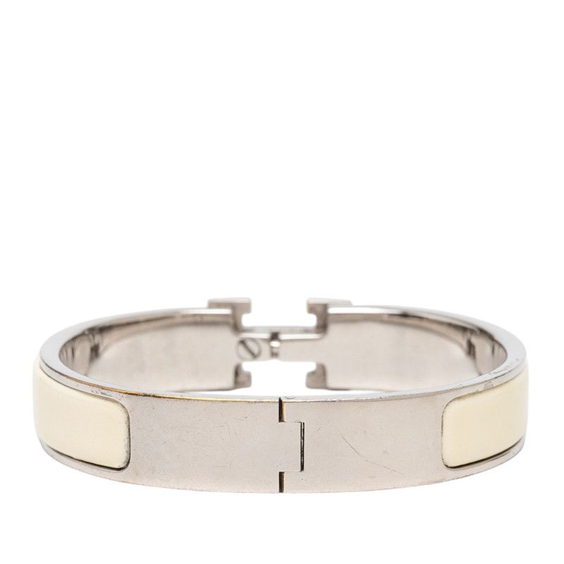 Hermes Clic H PM Bangle Bracelet Ivory Silver Metal Enamel — view 3