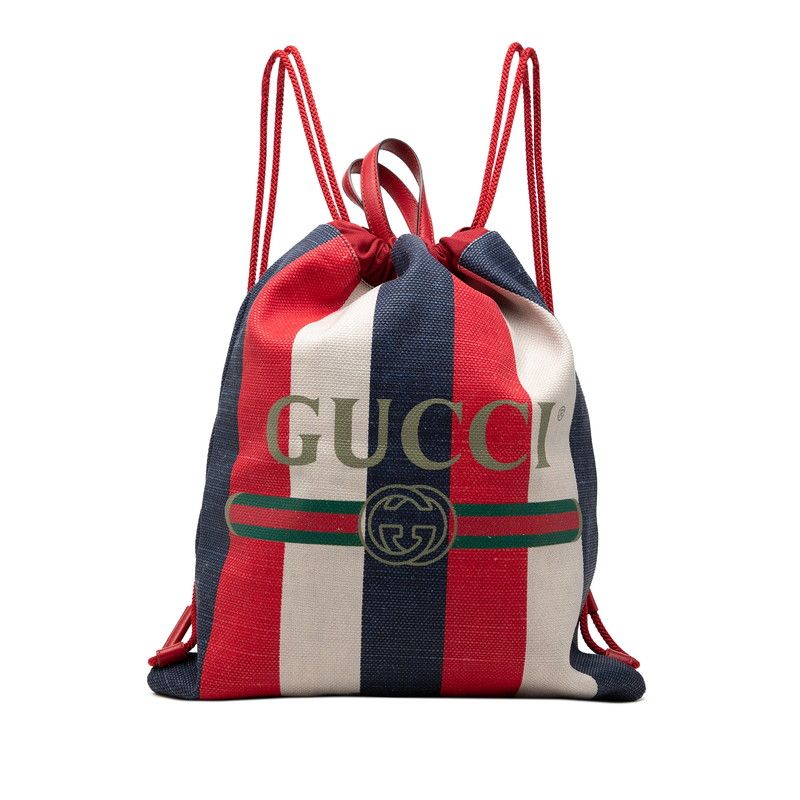 Gucci Sherry Line Logo Backpack Drawstring Red White Tricolor Canvas