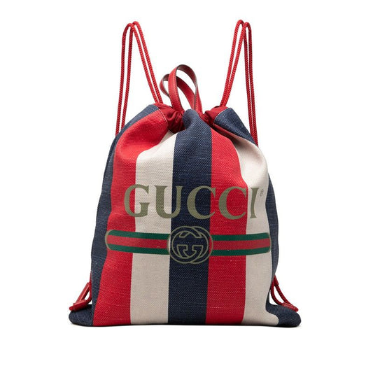 Gucci Sherry Line Logo Backpack Drawstring Red White Tricolor Canvas
