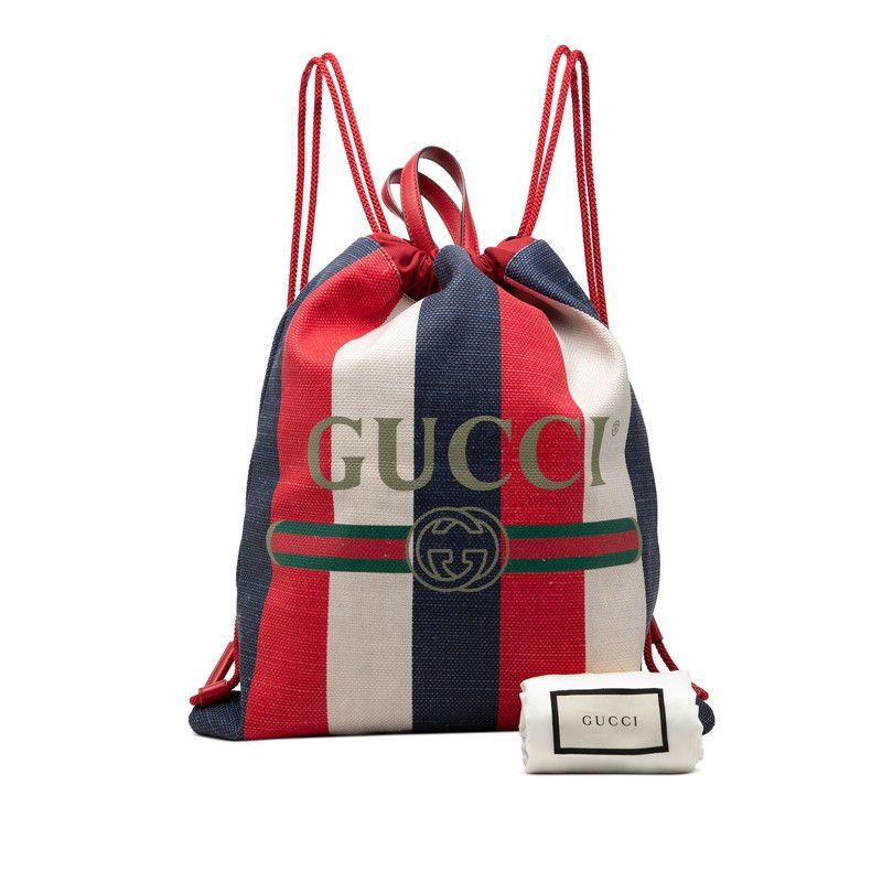 Gucci Sherry Line Logo Backpack Drawstring Red White Tricolor Canvas — view 7