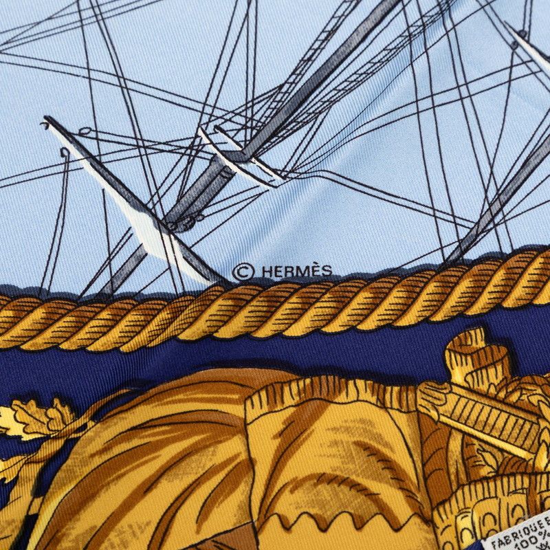 Hermes Carre 90 Marine Et Cavalerie Sea And Cavalry Scarf Large Blue Silk — view 5