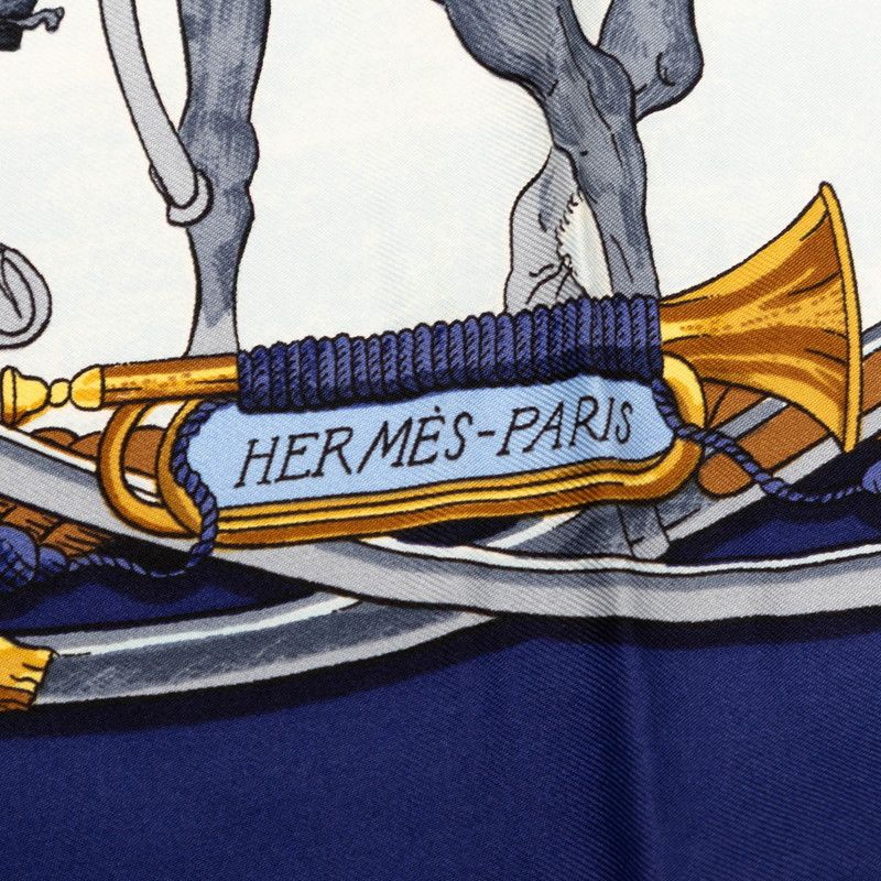 Hermes Carre 90 Marine Et Cavalerie Sea And Cavalry Scarf Large Blue Silk — view 4