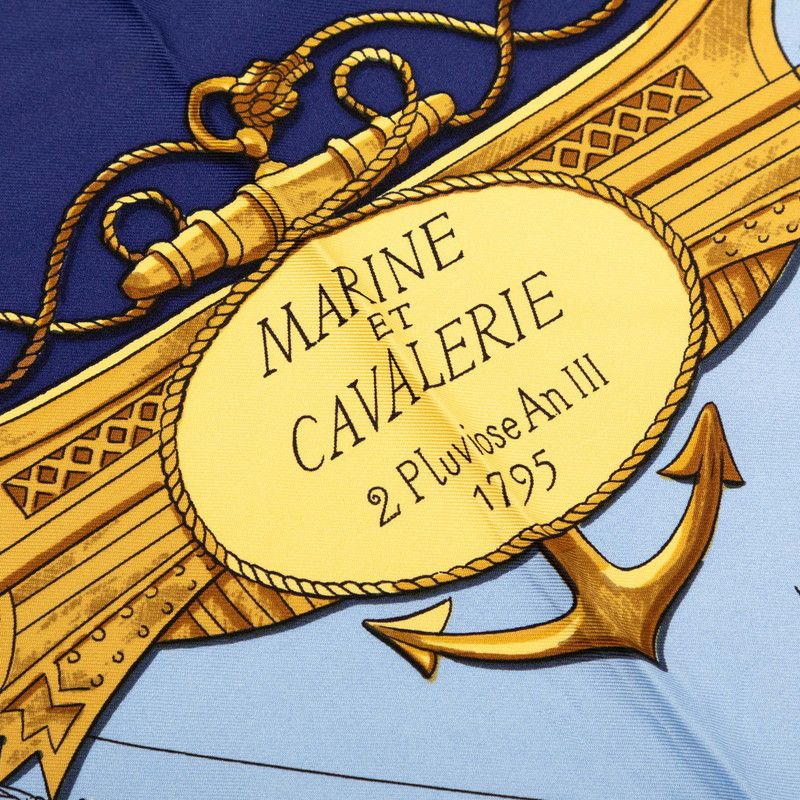 Hermes Carre 90 Marine Et Cavalerie Sea And Cavalry Scarf Large Blue Silk — view 3