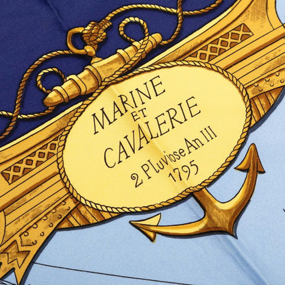 Hermes Carre 90 Marine Et Cavalerie Sea And Cavalry Scarf Large Blue Silk — view 3