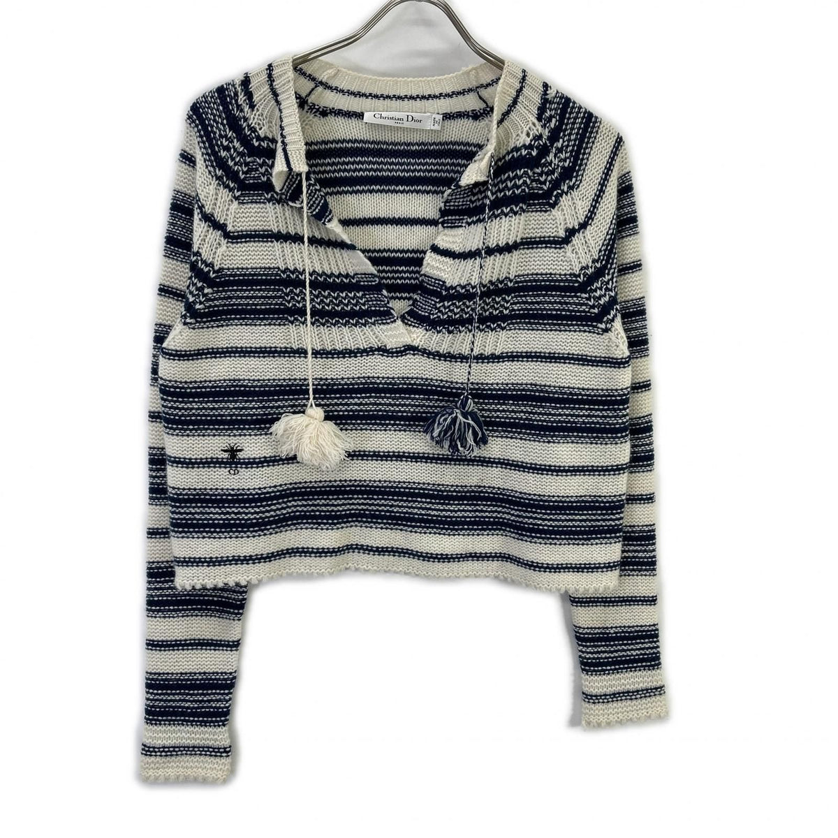 Dior White Navy Bee Cashmere Border Knit Usa Sweater