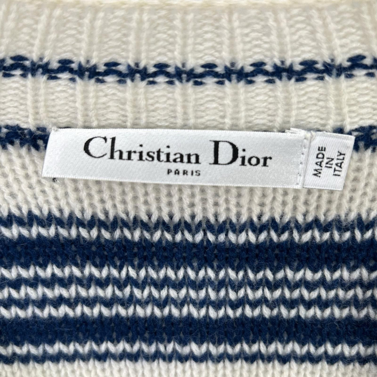 Dior White Navy Bee Cashmere Border Knit Usa Sweater — view 3