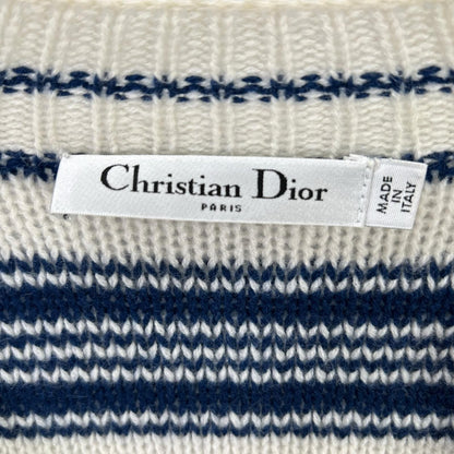 Dior White Navy Bee Cashmere Border Knit Usa Sweater — view 3