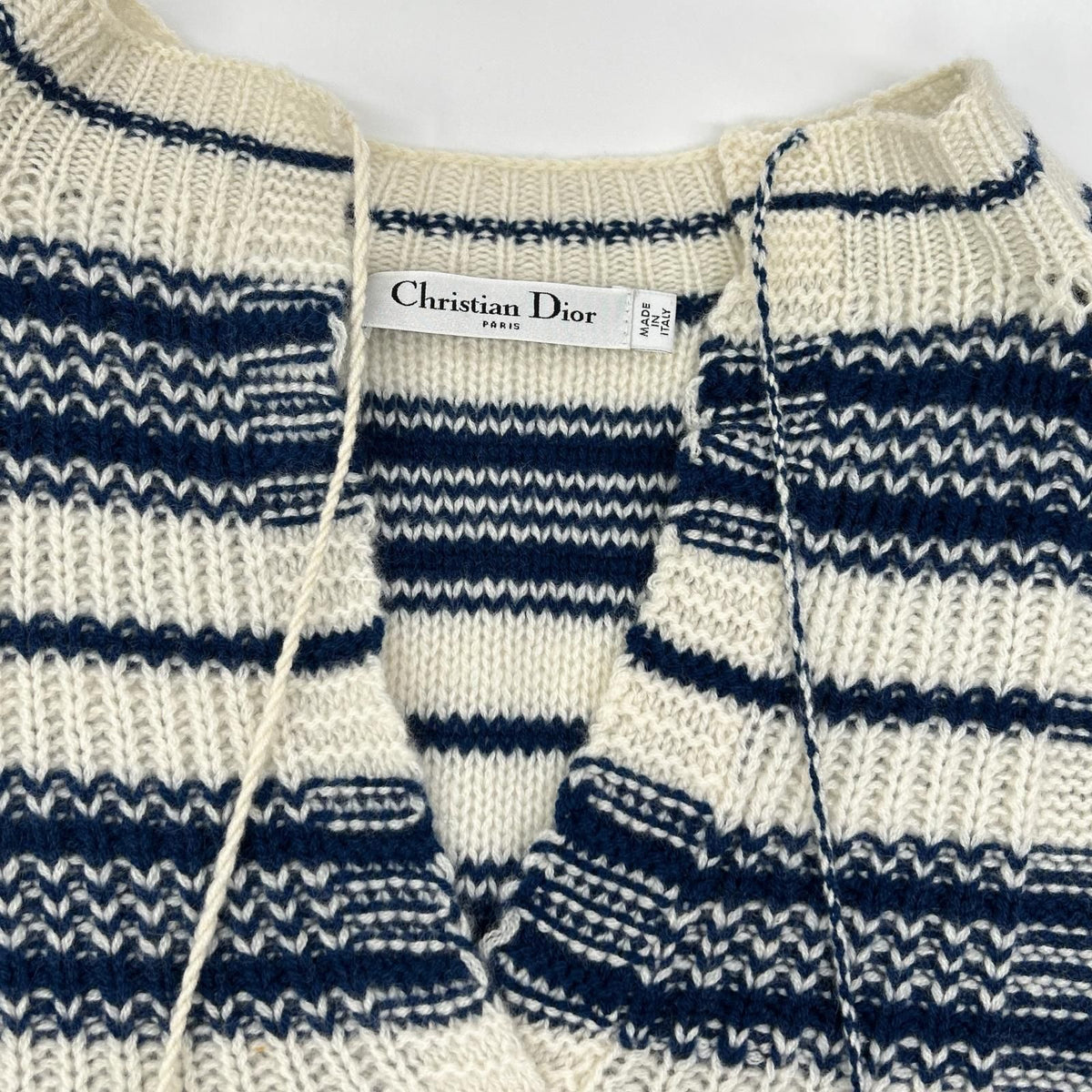Dior White Navy Bee Cashmere Border Knit Usa Sweater — view 6
