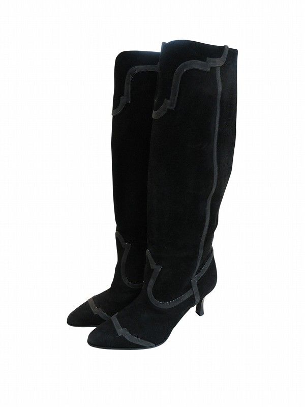 Hermes Long Boots Suede Black