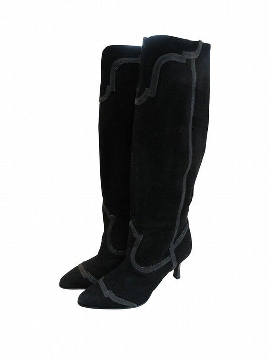 Hermes Long Boots Suede Black