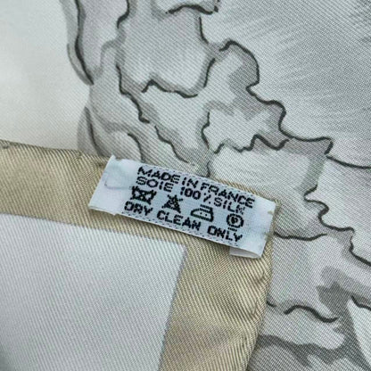 Hermes Scarf Carre 90 Les Pivoines Paeonia Silk White Beige — view 8