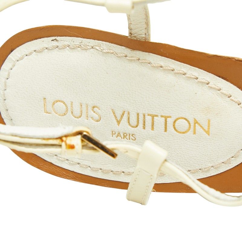 Louis Vuitton Monogram Wedge Sole Sandals White Brown Leather Patent — view 8