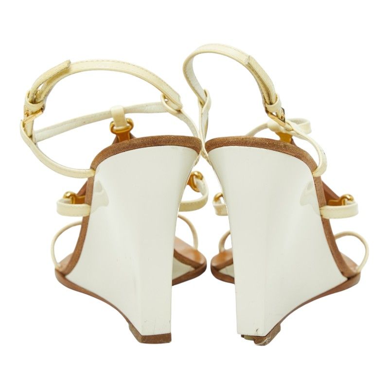 Louis Vuitton Monogram Wedge Sole Sandals White Brown Leather Patent — view 2