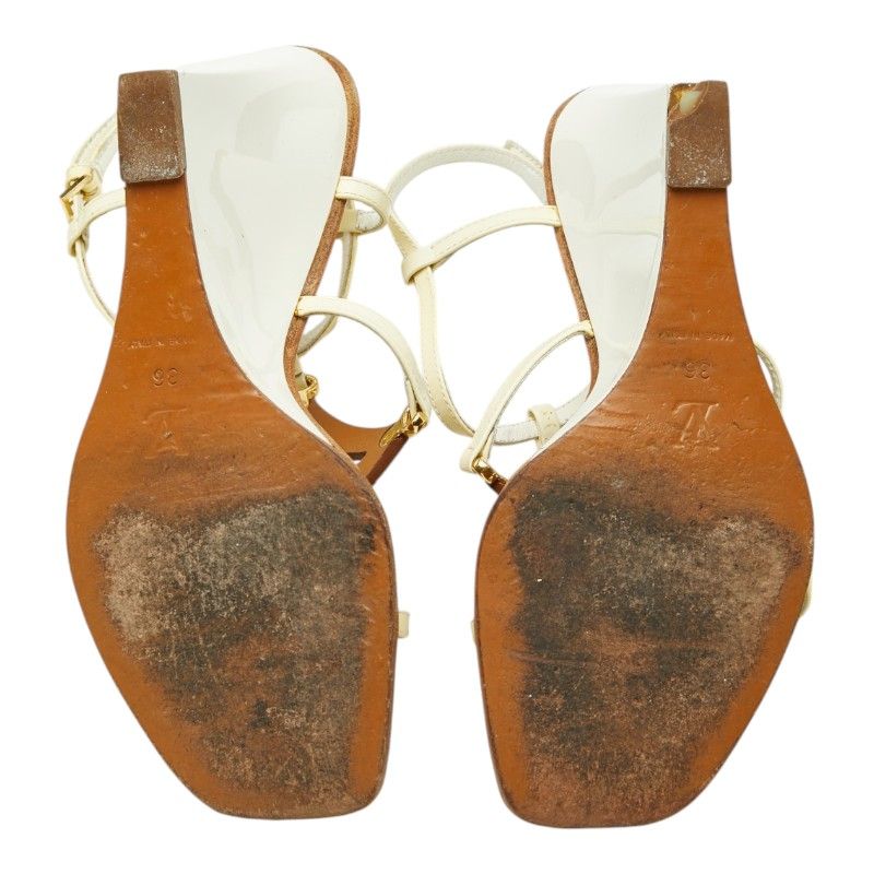 Louis Vuitton Monogram Wedge Sole Sandals White Brown Leather Patent — view 5
