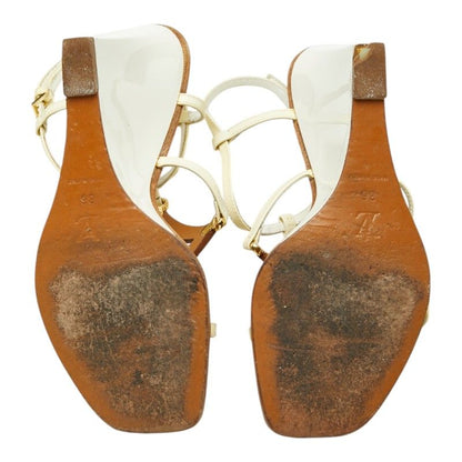 Louis Vuitton Monogram Wedge Sole Sandals White Brown Leather Patent — view 5