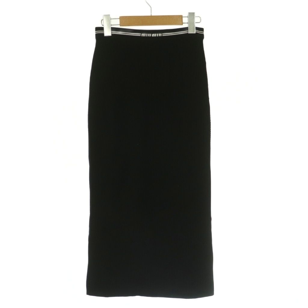 Miu Miu Viscose Skirt Tight Easy Elastic Waist Mimore Long Logo 38 Black BB
