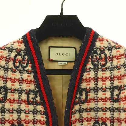 Gucci Zadeh Color Jacket Tweed Interlocking GG Logo Embroidery Open Front — view 5