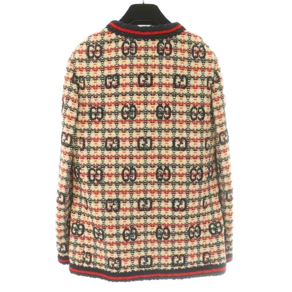 Gucci Zadeh Color Jacket Tweed Interlocking GG Logo Embroidery Open Front — view 2