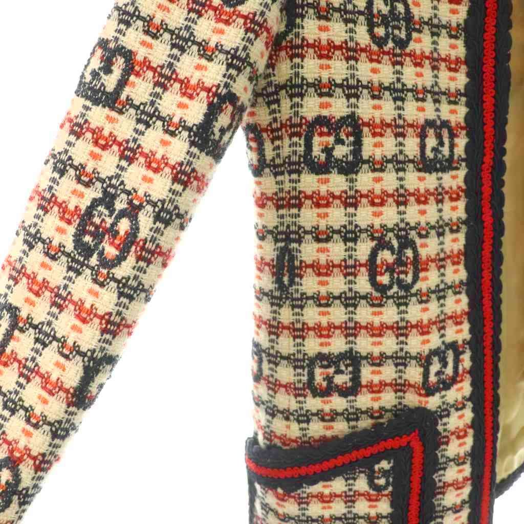 Gucci Zadeh Color Jacket Tweed Interlocking GG Logo Embroidery Open Front — view 7