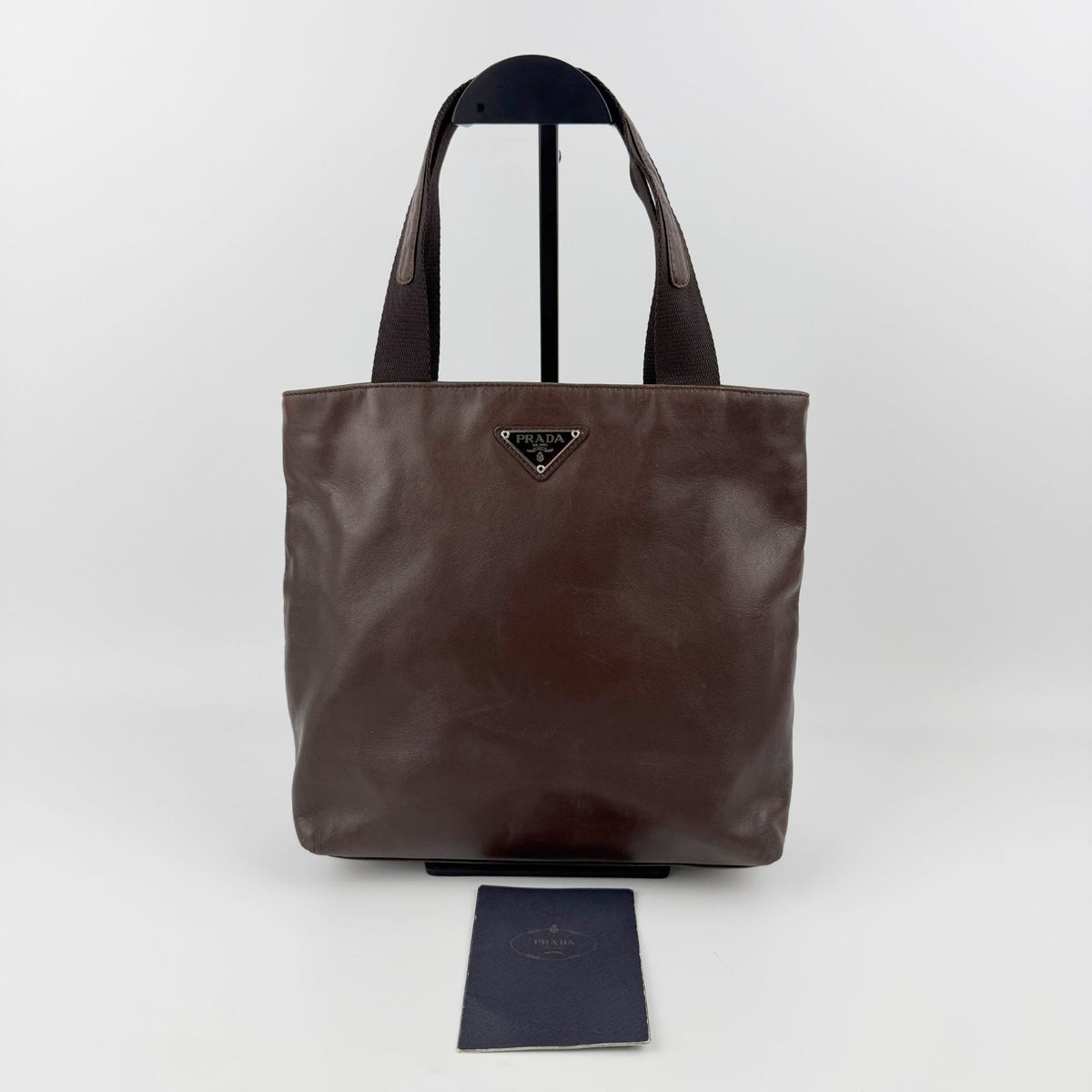 Prada Triangle Logo Tote Bag Leather Brown Vintage