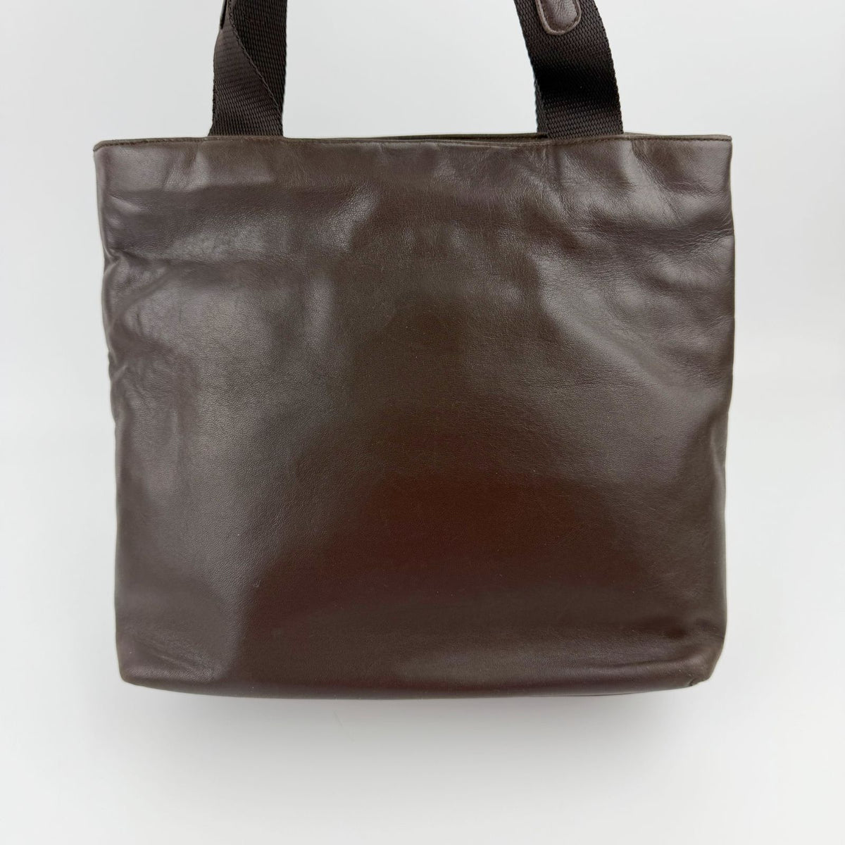Prada Triangle Logo Tote Bag Leather Brown Vintage — view 4