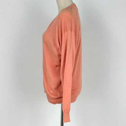 Chanel CC Logo Button Ensemble Knit Top Cotton Salmon Pink — view 2