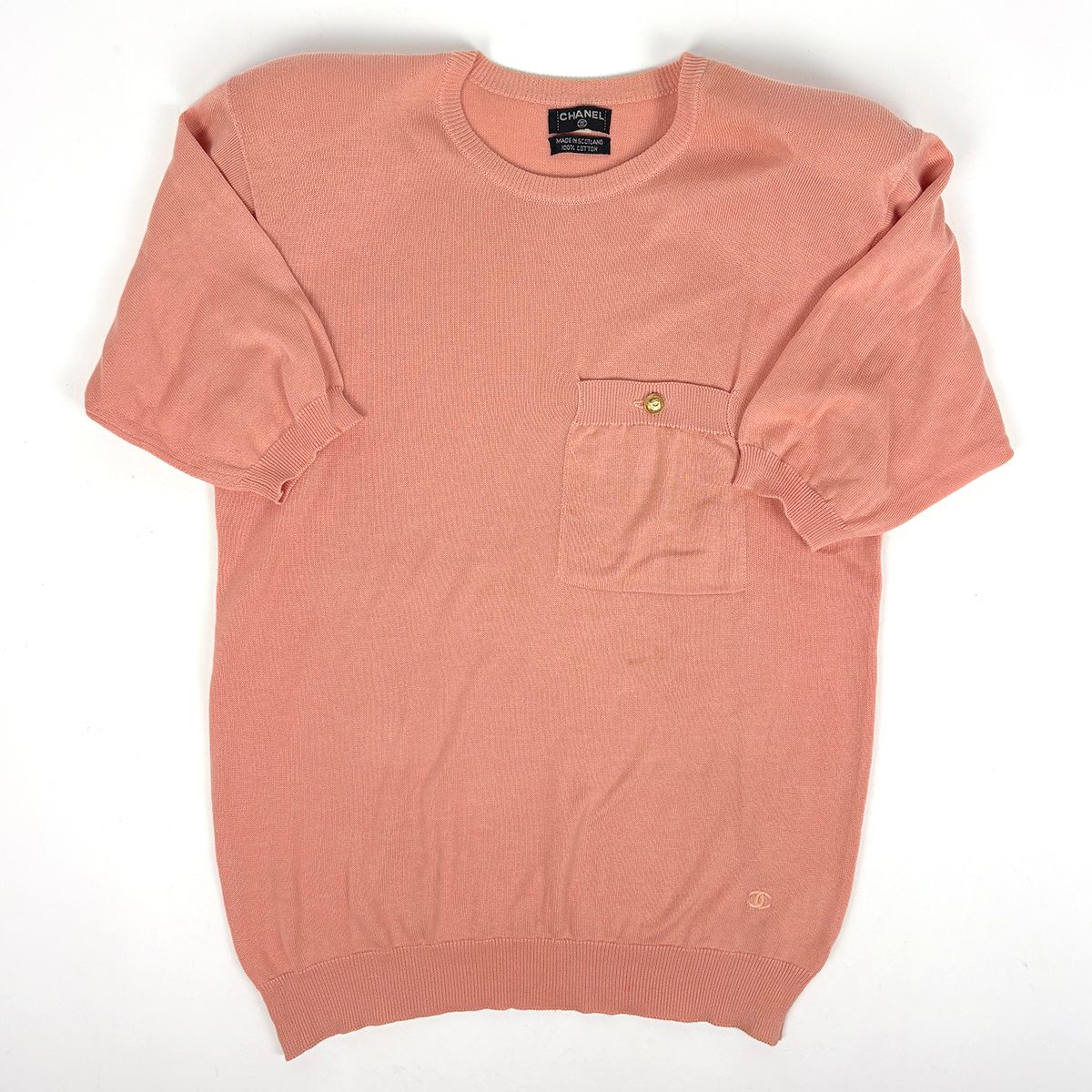 Chanel CC Logo Button Ensemble Knit Top Cotton Salmon Pink — view 5