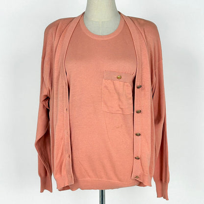 Chanel CC Logo Button Ensemble Knit Top Cotton Salmon Pink — view 4
