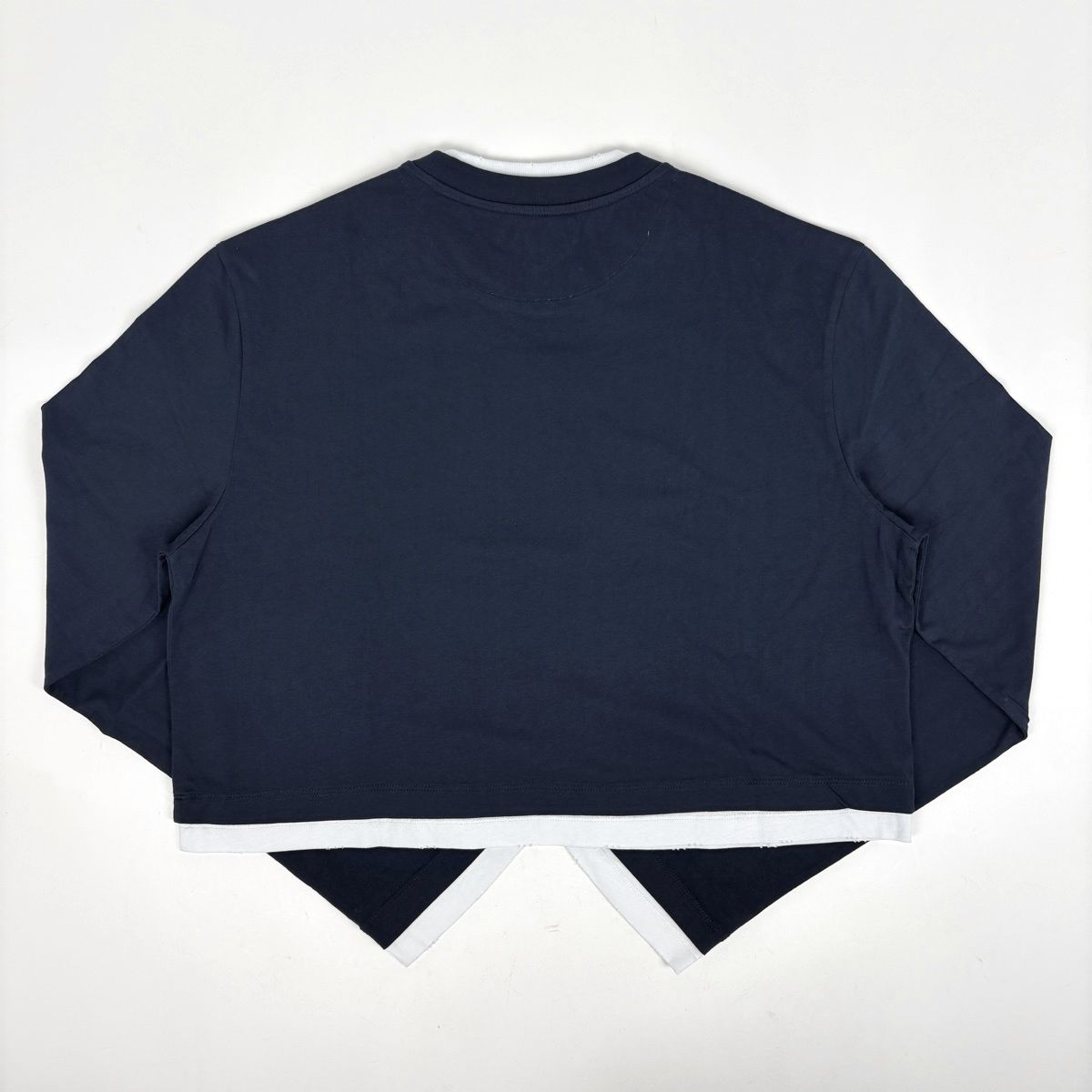 Prada Triangle Logo Long Sleeve T-Shirt Layered Top Cotton Navy White — view 2
