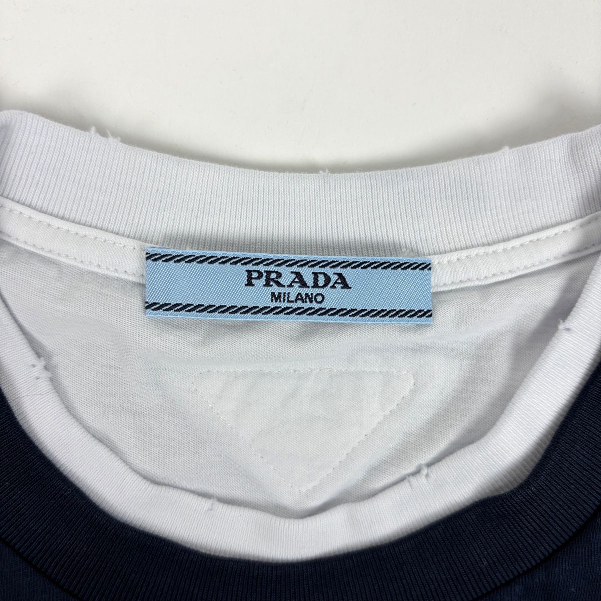Prada Triangle Logo Long Sleeve T-Shirt Layered Top Cotton Navy White — view 5